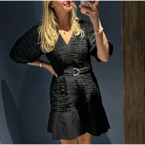 3.1 Philip Lim Black Puff Sleeve Mini Dress SMALL Designer Boho Cottage $595 - Picture 10 of 11